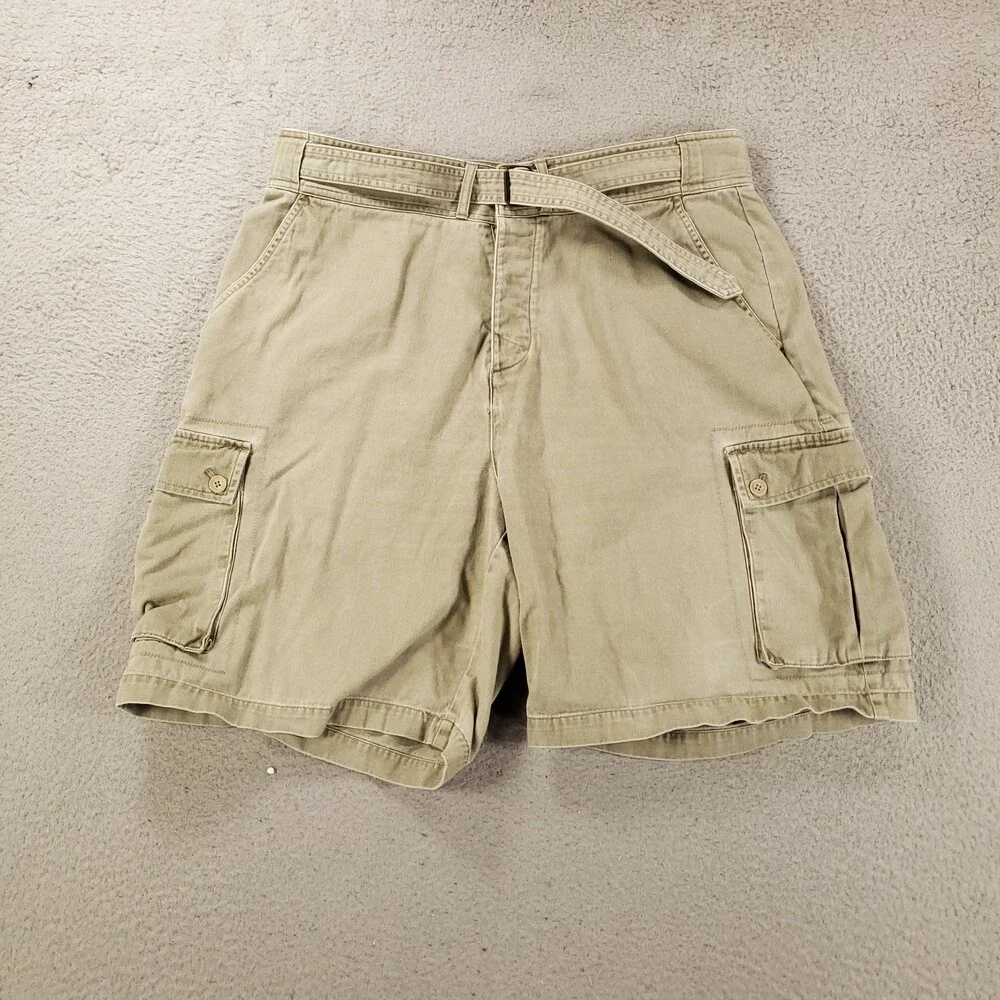 Vintage Ralph Lauren Cargo Shorts Womens 16W Tan Beige Button Fly Y2K Belt 16 W